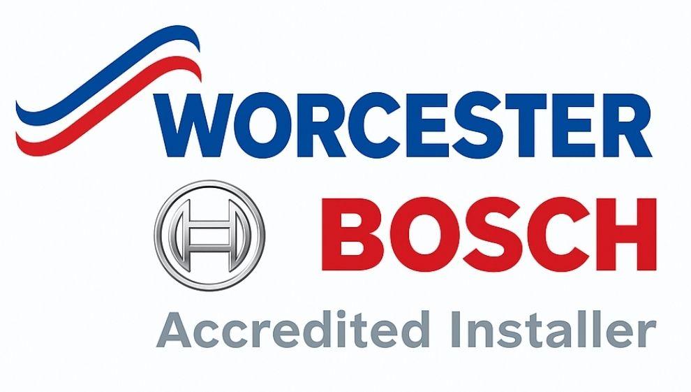 Worcester Bosch Accredited Installer logo showing official recognition for expert boiler installation and servicing in the UK.