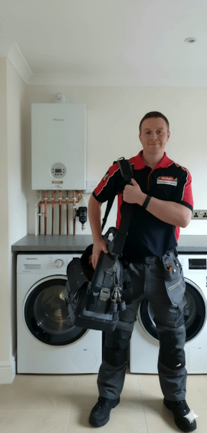 Gas Safe engineer installing a Worcester Bosch boiler in a Nutley home