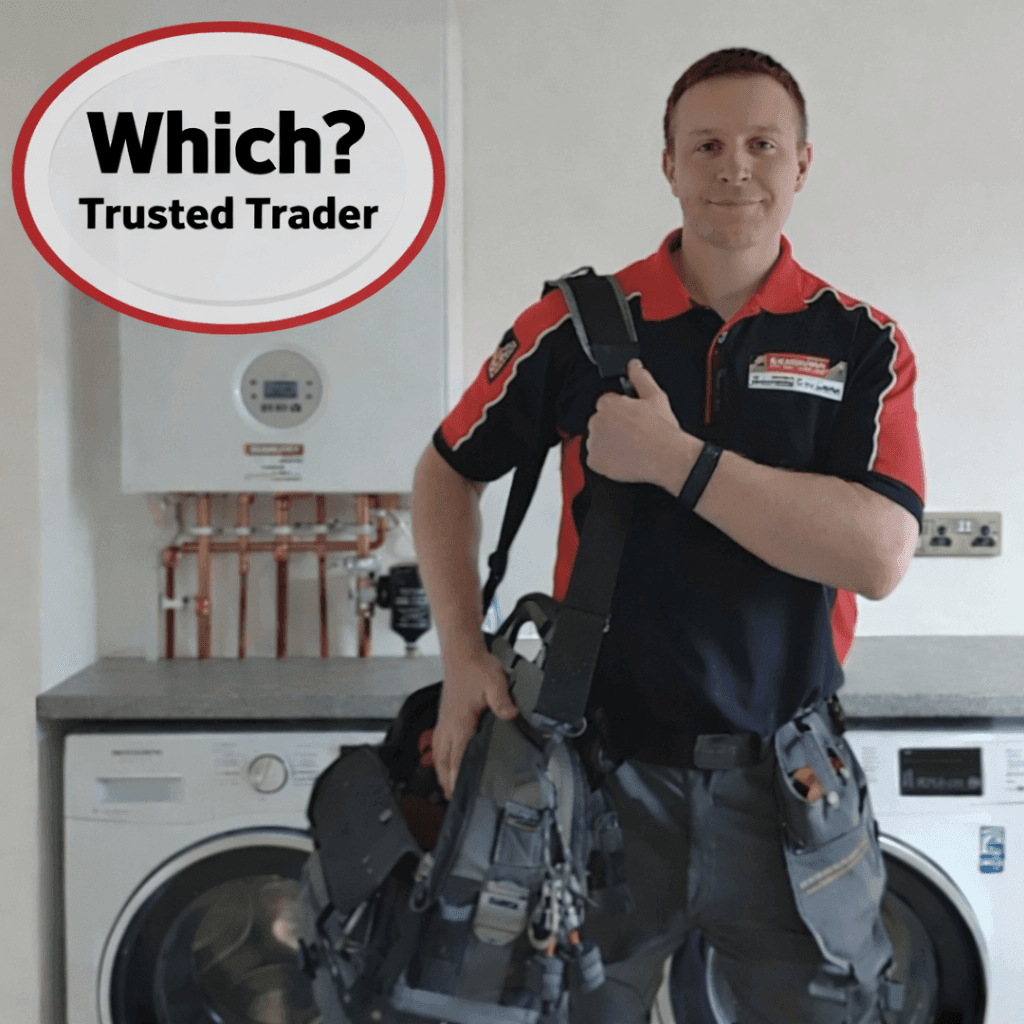 Gas Safe engineer from Absolute Plumbing and Heating diagnosing and repairing a boiler, approved Which Trusted Trader.
