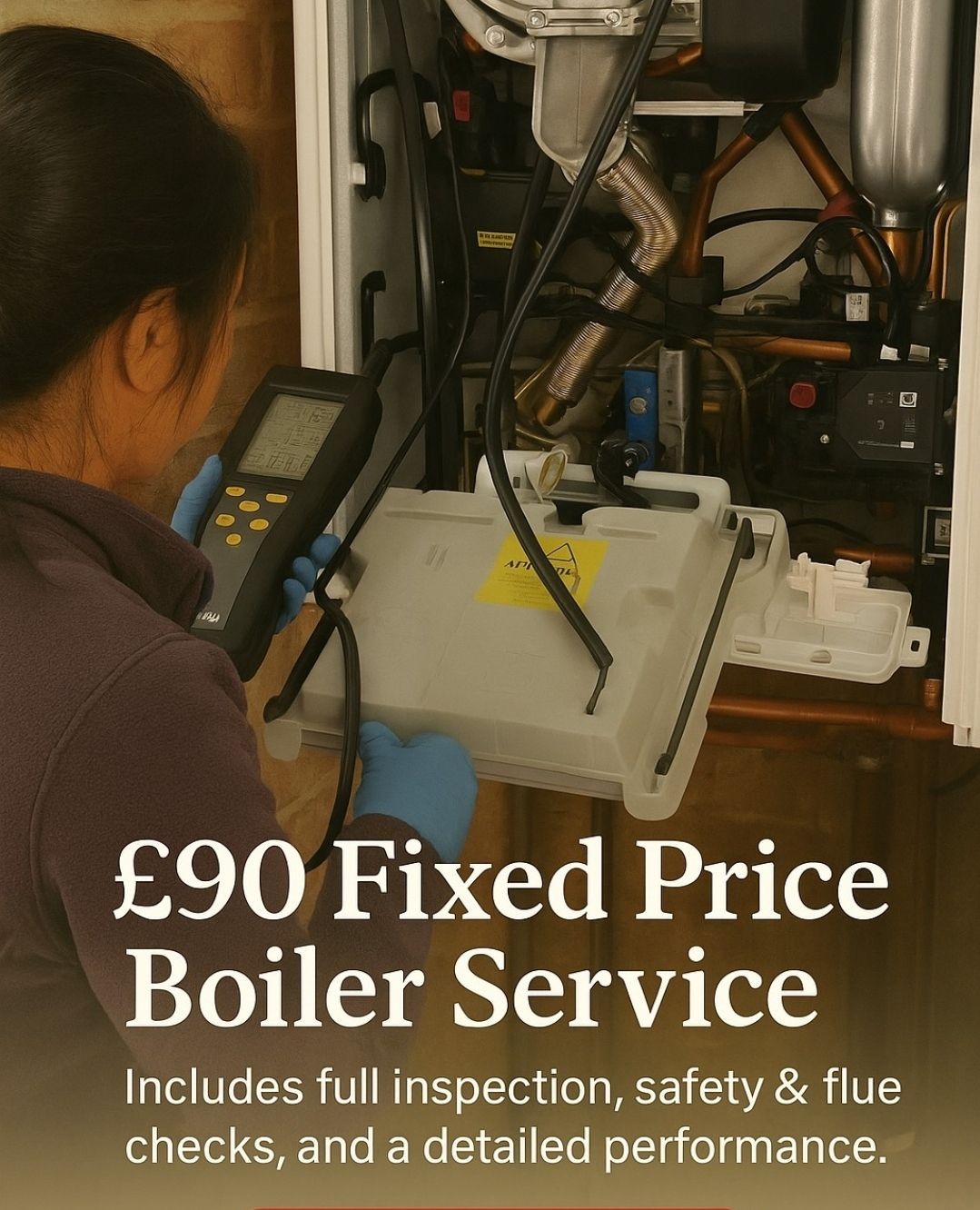 Gas Safe engineer servicing a combi boiler, in Tunbridge Wells 